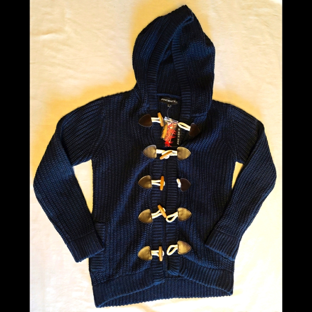 Girls Rebel Knitted Button Down Hooded Sweater 8-9